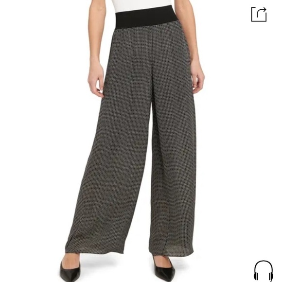 Theory Diamond Pants wide leg 100% silk Diamond Rib Silk Black white Multi small - Picture 1 of 11
